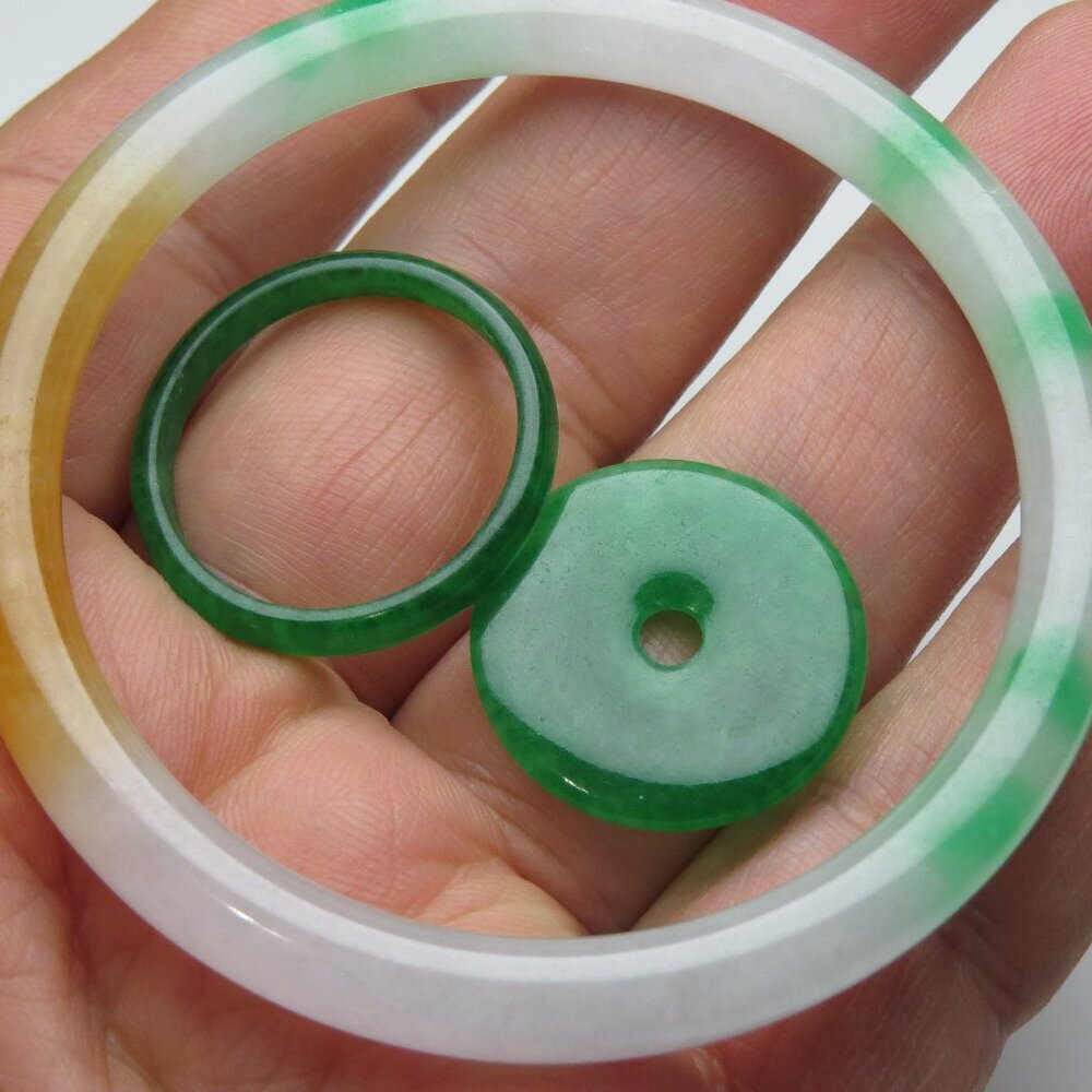 "Natural Jade bangle +   REE Jade Ring & Jade Donut 55mm "